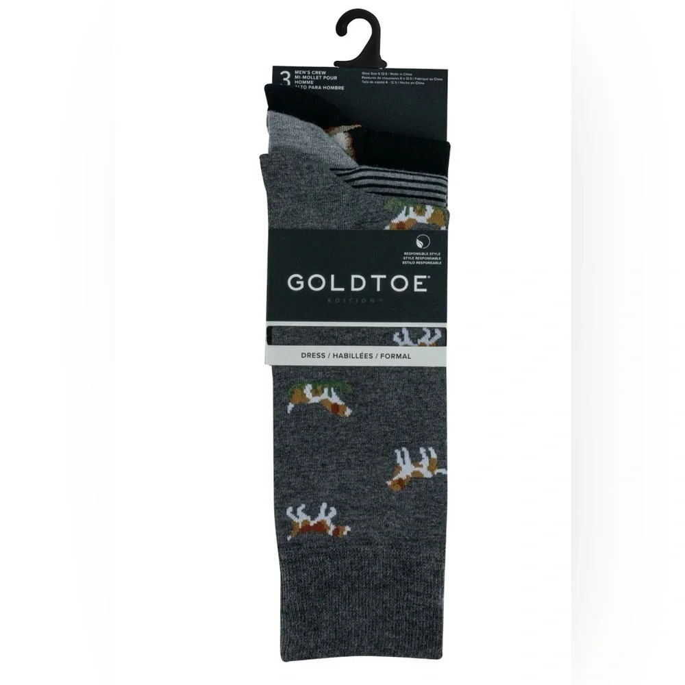GoldToe Edition Mens Dogs Crew Socks Assorted, 3 Pack